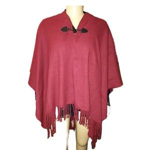 Cabin Fever Burgundy Shawl Poncho Wrap Scarf One Size  NWT